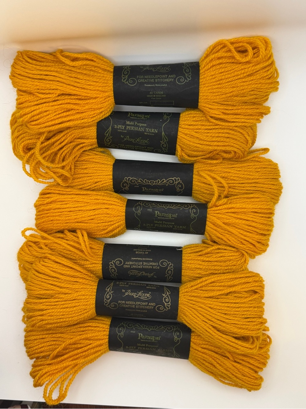 Wool Yarn 100% Paragon Needlecraft Persian Skeins 3-Ply Vintage Yellow Gold